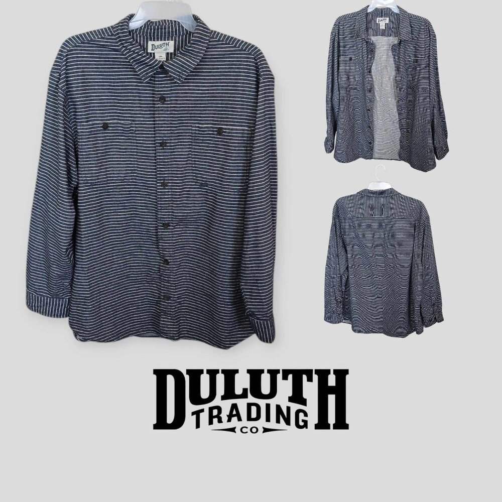 Duluth Trading Co. Free Swingin' Flannel relaxed Fit Longsleeve Stripe Mens 2XL